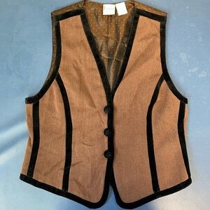 MENS RARE KRIZIA Gorgeous, Italian brown wool vest with black velveteen trim